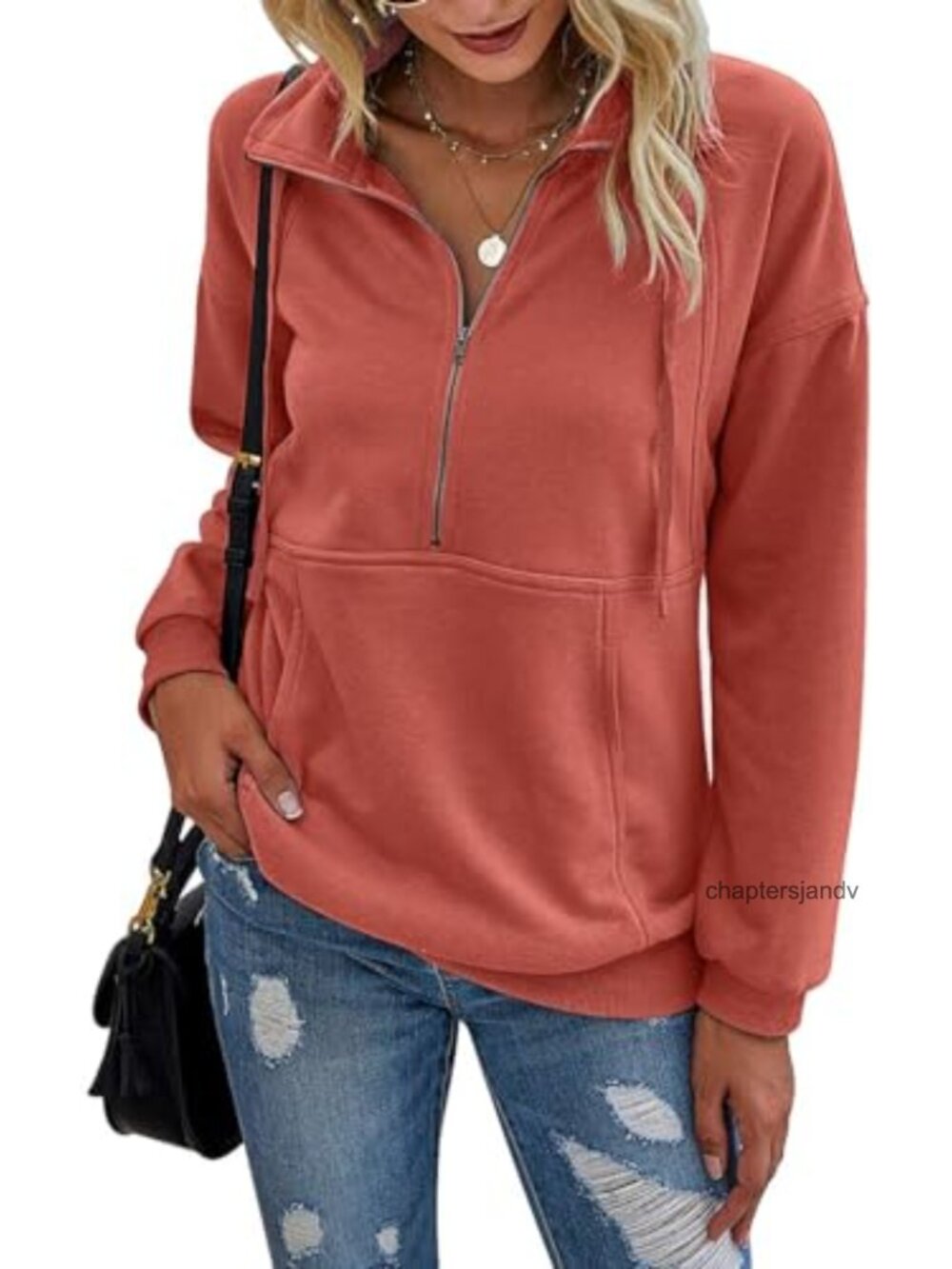 Women's Casual Long Sleeve Half Zip Pullover Sweatshirt Oversized